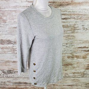 Bobeau Gray Long Sleeve Round Neck Side Button Blouse, Size S